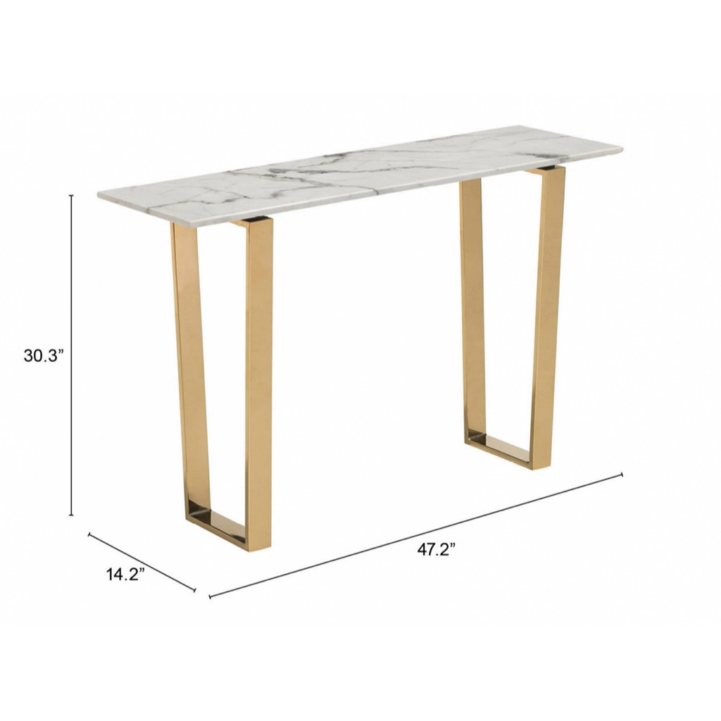 Modern Atlas Console Table White & Gold in White/Gold by Zuo